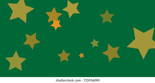 Star Falling Confetti Print. Vector Background for Birthday Party, Celebration, Festival. Vector illustration. Perfect For Logo, Banner, Icon. Green Background With Gold Stars.