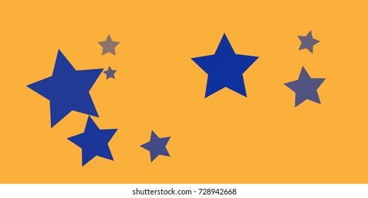 Star Falling Confetti Print. Vector Background for Birthday Party, Celebration, Festival. Vector illustration. Perfect For Logo, Banner, Icon. Orange Background With Blue Stars.