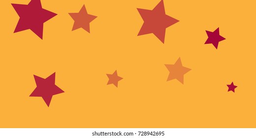 Star Falling Confetti Print. Vector Background for Birthday Party, Celebration, Festival. Vector illustration. Perfect For Logo, Banner, Icon. Orange Background With Red Stars.