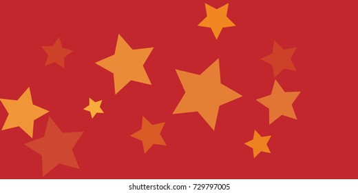 Star Falling Confetti Print. Vector Background for Birthday Party, Celebration, Festival. Vector illustration. Perfect For Logo, Banner, Icon. Red Background With Golden Stars.