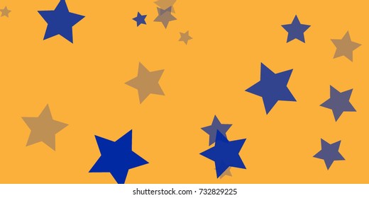 Star Falling Confetti Print. Vector Background for Birthday Party, Celebration, Festival. Vector illustration. Perfect For Logo, Banner, Icon. Orange Background With Blue Stars.