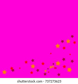 Star Falling Confetti Print. Vector Background for Birthday Party Celebration, Festival. Pink Background With Gold And Red Stars.
