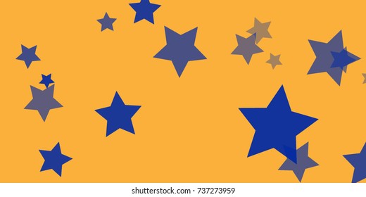 Star Falling Confetti Print. Vector Background for Birthday Party, Celebration, Festival. Vector illustration. Perfect For Logo, Banner, Icon. Orange Background With Blue Stars.