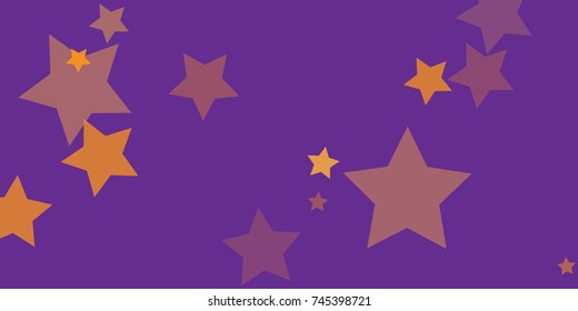 Star Falling Confetti Print. Vector Background for Birthday Party, Celebration, Festival. Vector illustration. Perfect For Logo, Banner, Icon. Purple Background With Gold Stars.