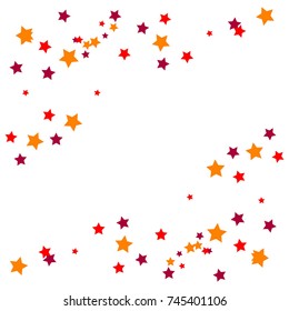 Star Falling Confetti Print. Vector Background for Birthday Party Celebration. Tiny Gold, Red, Purple Stars in White Background.