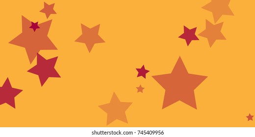 Star Falling Confetti Print. Vector Background for Birthday Party, Celebration, Festival. Vector illustration. Perfect For Logo, Banner, Icon. Orange Background With Red Stars.
