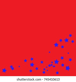 Star Falling Confetti Print. Vector Background for Birthday Party Celebration, Festival. Red Background With Blue Stars.