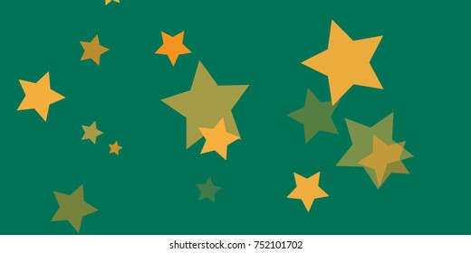 Star Falling Confetti Print. Vector Background for Birthday Party, Celebration, Festival. Vector illustration. Perfect For Logo, Banner, Icon. Green Background With Gold Stars.