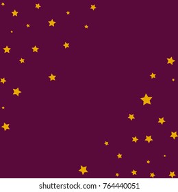 Star Falling Confetti Print. Vector Background for Birthday Party, Celebration, Festival. Purple Background With Golden Stars.