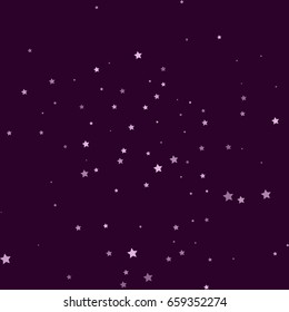 Star Falling Print. Dark Purple Starry Background. Vector Confetti Star Background Pattern. Starlight Night. Astral Design. Pink Starlit Card. Confetti Fall Chaotic Decor. Modern Creative Pattern.