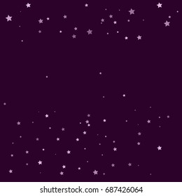 Star Falling Print. Dark Purple Starry Background. Vector Confetti Star Background Pattern. Starlight Night. Astral Design. Pink Gold Card. Confetti Fall Chaotic Decor. Modern Creative Pattern.