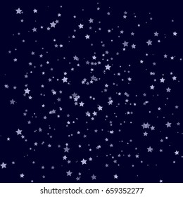 Star Falling Print. Dark Starry Background. Vector Confetti Star Background Pattern. Starlight Night. Astral Design. Blue and White Starlit Card. Confetti Fall Chaotic Decor. Modern Creative Pattern.