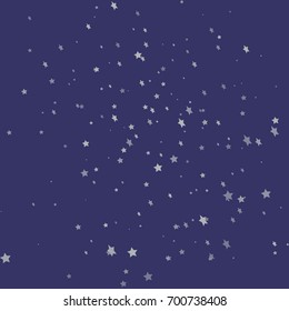 Star Falling Print. Dark Starry Background. Vector Confetti Star Background Pattern. Starlight Night. Astral Design. Blue and White Starlit Card. Confetti Fall Chaotic Decor. Modern Creative Pattern.