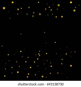 Star Falling Print. Gold Black Starry Background. Vector Confetti Star Background Pattern. Starlight Night. Astral Design. Golden Starlit Card. Confetti Fall Chaotic Decor. Modern Creative Pattern