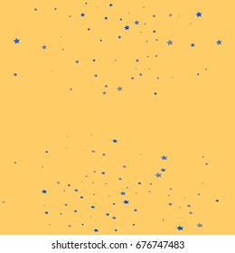 Star Falling Print. Gold Blue Starry Background. Vector Confetti Star Background Pattern. Starlight Night. Astral Design. Golden Starlit Card. Confetti Fall Chaotic Decor. Modern Creative Pattern
