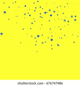 Star Falling Print. Gold Blue Starry Background. Vector Confetti Star Background Pattern. Starlight Night. Astral Design. Golden Starlit Card. Confetti Fall Chaotic Decor. Modern Creative Pattern