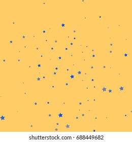 Star Falling Print. Gold Blue Starry Background. Vector Confetti Star Background Pattern. Starlight Night. Astral Design. Golden Starlit Card. Confetti Fall Chaotic Decor. Modern Creative Pattern