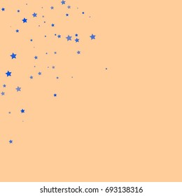 Star Falling Print. Gold Blue Starry Background. Vector Confetti Star Background Pattern. Starlight Night. Astral Design. Golden Starlit Card. Confetti Fall Chaotic Decor. Modern Creative Pattern
