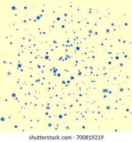 Star Falling Print. Gold Blue Starry Background. Vector Confetti Star Background Pattern. Starlight Night. Astral Design. Golden Starlit Card. Confetti Fall Chaotic Decor. Modern Creative Pattern
