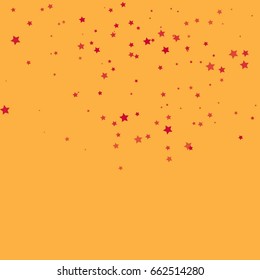 Star Falling Print. Gold and Red Starry Background. Vector Confetti Star Background Pattern. Starlight Night. Astral Design.  