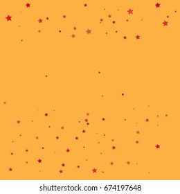 Star Falling Print. Gold and Red Starry Background. Vector Confetti Star Background Pattern. Starlight Night. Astral Design. Red Starlit Card. Confetti Fall Chaotic Decor. Modern Creative Pattern.