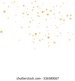 Star Falling Print. Gold Yellow Starry Background. Vector Confetti Star Background Pattern. Starlight Night. Astral Design. Golden Starlit Card. Confetti Fall Chaotic Decor. Modern Creative Pattern.