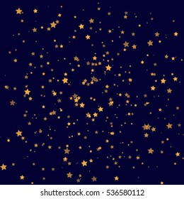 Star Falling Print. Gold Yellow Starry Background. Vector Confetti Star Background Pattern. Starlight Night. Astral Design. Golden Starlit Card. Confetti Fall Chaotic Decor. Modern Creative Pattern.