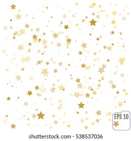 Star Falling Print. Gold Yellow Starry Background. Vector Confetti Star Background Pattern. Starlight Night. Astral Design. Golden Starlit Card. Confetti Fall Chaotic Decor. Modern Creative Pattern.