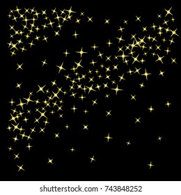 Star Falling Print. Gold Yellow Starry Background. Vector Confetti Star Background Pattern. Starlight Night. Astral Design. Golden Starlit Card. Confetti Fall Chaotic Decor. Modern Creative Pattern.