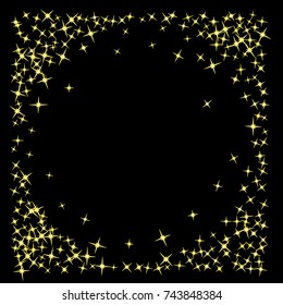 Star Falling Print. Gold Yellow Starry Background. Vector Confetti Star Background Pattern. Starlight Night. Astral Design. Golden Starlit Card. Confetti Fall Chaotic Decor. Modern Creative Pattern.