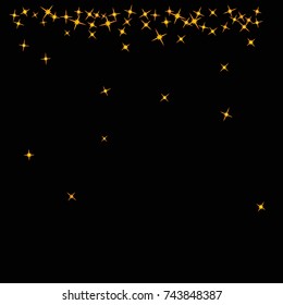 Star Falling Print. Gold Yellow Starry Background. Vector Confetti Star Background Pattern. Starlight Night. Astral Design. Golden Starlit Card. Confetti Fall Chaotic Decor. Modern Creative Pattern.