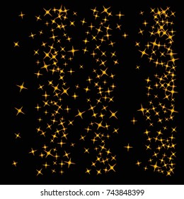 Star Falling Print. Gold Yellow Starry Background. Vector Confetti Star Background Pattern. Starlight Night. Astral Design. Golden Starlit Card. Confetti Fall Chaotic Decor. Modern Creative Pattern.