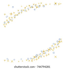 Star Falling Print. Gold Yellow Starry Background with beautiful blue planets. Vector Confetti Star Background Pattern. Starlight Background. Astral Design.Golden Starlit Card.Modern Creative Pattern.