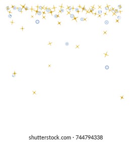 Star Falling Print. Gold Yellow Starry Background with beautiful blue planets. Vector Confetti Star Background Pattern. Starlight Background. Astral Design.Golden Starlit Card.Modern Creative Pattern.