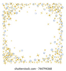 Star Falling Print. Gold Yellow Starry Background with beautiful blue planets. Vector Confetti Star Background Pattern. Starlight Background. Astral Design.Golden Starlit Card.Modern Creative Pattern.