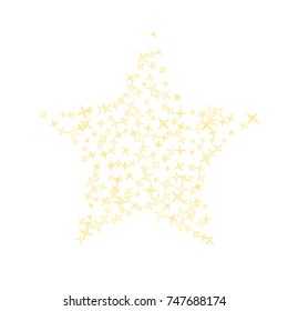 Star Falling Print. Gold Yellow Starry Background. Vector Confetti Star Background Pattern. Starlight Night. Astral Design. Golden Starlit Card. Confetti Fall Chaotic Decor. Modern Creative Pattern.