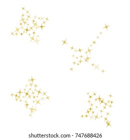 Star Falling Print. Gold Yellow Starry Background. Vector Confetti Star Background Pattern. Starlight Night. Astral Design. Golden Starlit Card. Confetti Fall Chaotic Decor. Modern Creative Pattern.