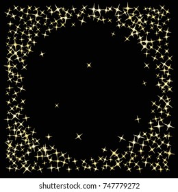 Star Falling Print. Gold Yellow Starry Background. Vector Confetti Star Background Pattern. Starlight Night. Astral Design. Golden Starlit Card. Confetti Fall Chaotic Decor. Modern Creative Pattern.
