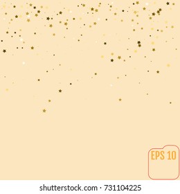 Star Falling Print and Modern Creative Pattern. Golden Starry Background. Confetti Star Background Pattern. Yellow Gold Starlight Card. Confetti Fall Chaotic Decor. Verctor illustration
