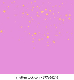 Star Falling Print. Rose Gold Starry Background. Vector Confetti Pattern.  Pink Gold Card. Fall Chaotic Decor. Modern Creative Template.
