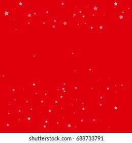 Star Falling Print. Silver and Red Starry Background. Vector Confetti Star Background Pattern. Starlight Night. Astral Design. Red Starlit Card. Confetti Fall Chaotic Decor. Modern Creative Pattern.