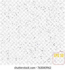 Star Falling Print. Transparent Silver Starry Background. Vector Confetti Star Background Pattern. Confetti Fall Chaotic Decor. Modern Creative Pattern.