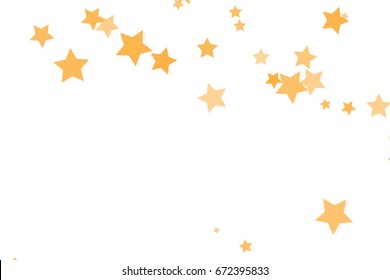 Star Falling Print. White Gold Yellow Starry Background. Vector Confetti Background Pattern. Starlight Night. Astral Design. Gold Starlit Card. Confetti Fall Chaotic Decor. Modern Creative Pattern.