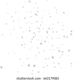 Star Falling Print. White Silver Starry Background. Vector Confetti Star Background Pattern. Starlight Night. Astral Design. Gray Starlit Card. Confetti Fall Chaotic Decor. Modern Creative Pattern