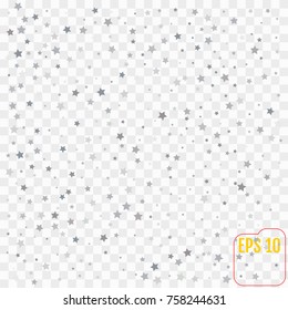 Star Falling Print. White Silver Starry Background. Vector Confetti Star Background Pattern.  Gray Starlit Card. Confetti Fall Chaotic Decor. Modern Creative Pattern.