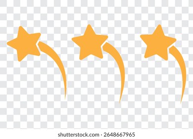 Ícones de vetor de queda de estrelas. Estrelas em queda. Cintilações de estrelas. Ilustração do vetor estrelado. Cometa, meteoro, ícones. Design de variedade. Eps 10