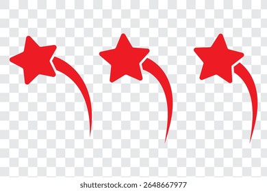 Ícones de vetor de queda de estrelas. Estrelas em queda. Cintilações de estrelas. Ilustração do vetor estrelado. Cometa, meteoro, ícones. Design de variedade. Eps 10