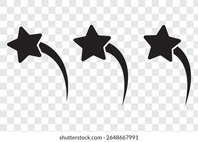 Ícones de vetor de queda de estrelas. Estrelas em queda. Cintilações de estrelas. Ilustração do vetor estrelado. Cometa, meteoro, ícones. Design de variedade. Eps 10