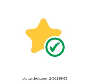 Star favorite icon with confirmation checkmark icon. Star and tick icon. Star with a check mark vector design and illustration.

