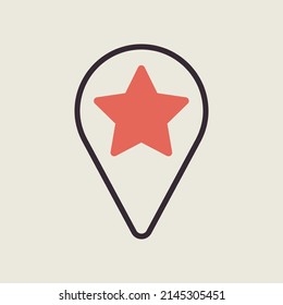 Icono aislado del mapa del pin favorito de la estrella. Puntero de mapa. Marcadores de mapa. Signo de navegación. Símbolo gráfico del sitio web de viajes y turismo y diseño de aplicaciones, logotipo, aplicación, interfaz de usuario